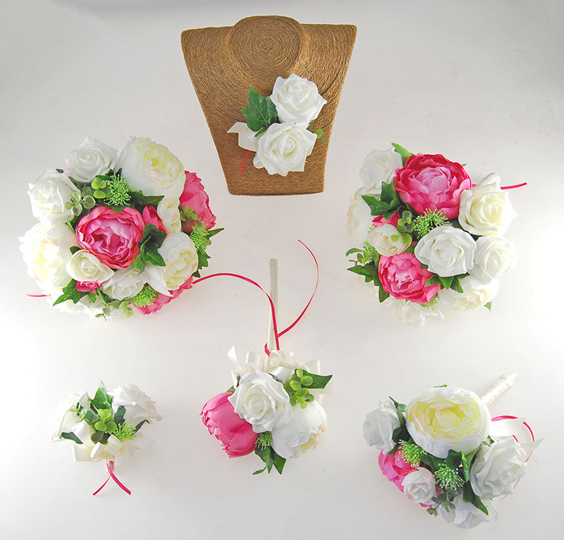 Ivory Pink Silk Peony And Ivory Foam Rose Grace Wedding Flower Package