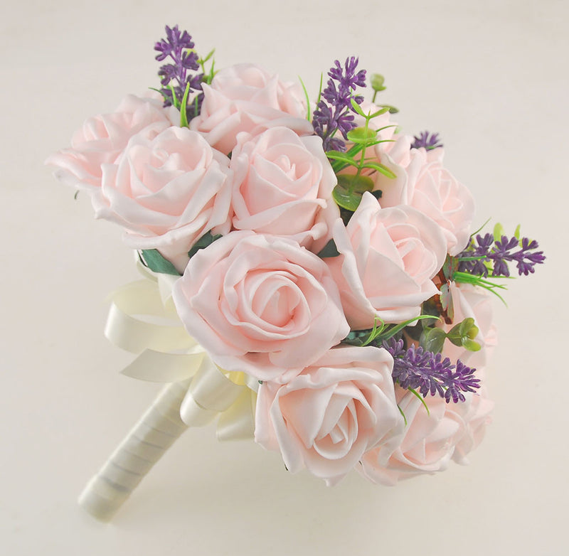 Light Pink Rose, Butterfly and Lavender Wedding Flower Package with Br ...