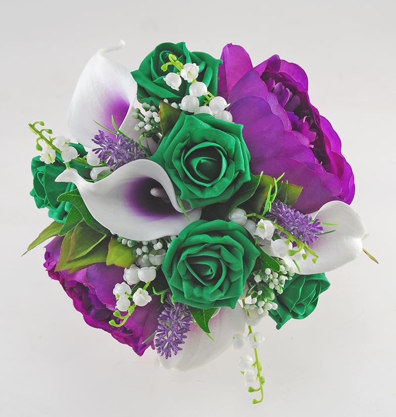 Phoebe Purple Peony, Calla Lily, Ivory & Emerald Green Rose Wedding Fl ...