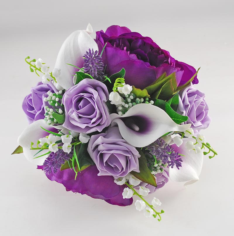 Phoebe Purple Peony, Calla Lily, Ivory & Lilac Rose Wedding Flower Pac ...