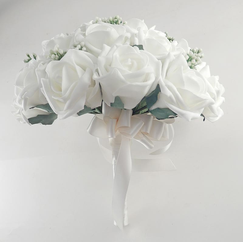 White Artificial Rose & Gypsophila Bridal Wedding Bouquet – Budget ...