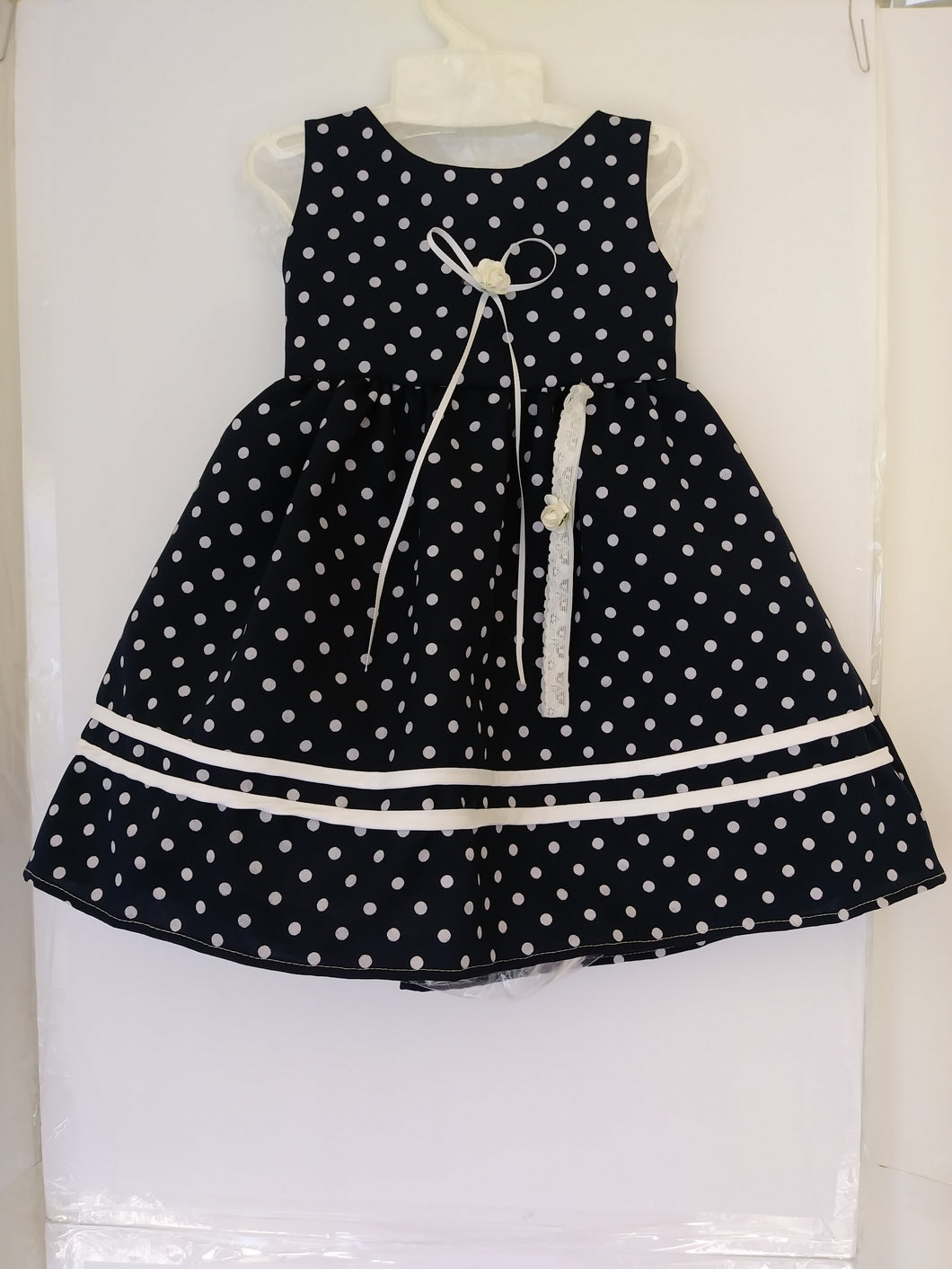 navy white polka dot dress