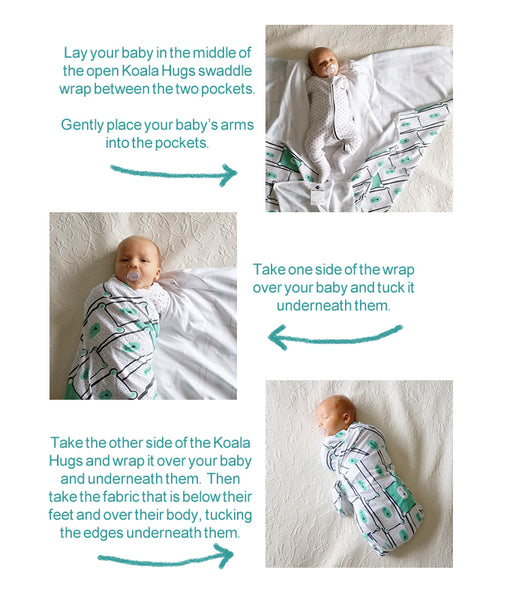 How to swaddle wrap a newborn baby using the Koala Hugs swaddle blanket wrap