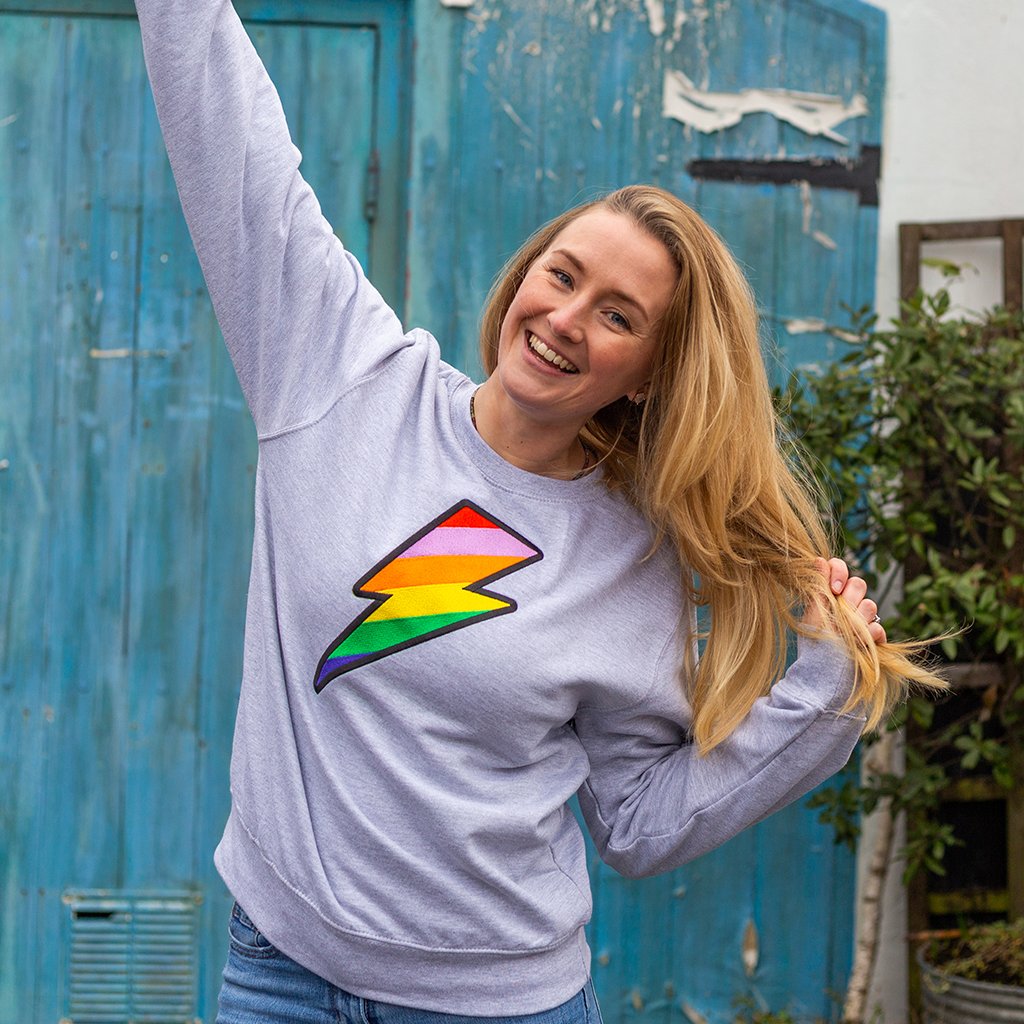 Grey Embroidered Rainbow Lightning Bolt Sweatshirt – percyandnell