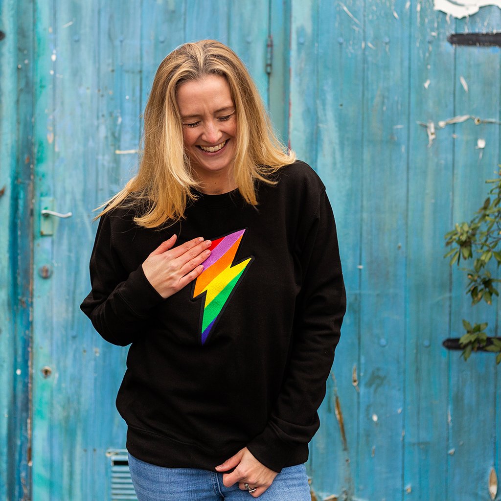 Embroidered Rainbow Lightning Bolt Sweatshirt in Black – percyandnell