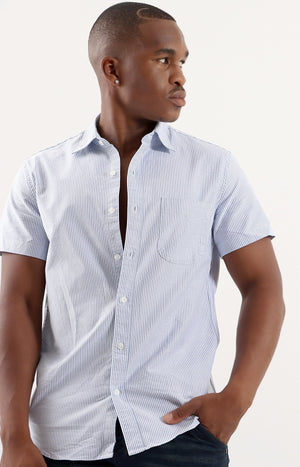 Mens Short Sleeve Striped Shirt - Light Blue