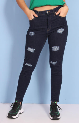 Shop Ladies Navy Ripped Jeans Planet54 Denim Jeans