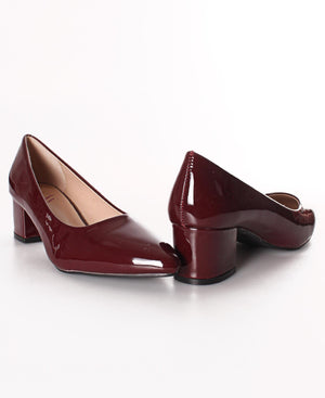 burgundy patent court shoes