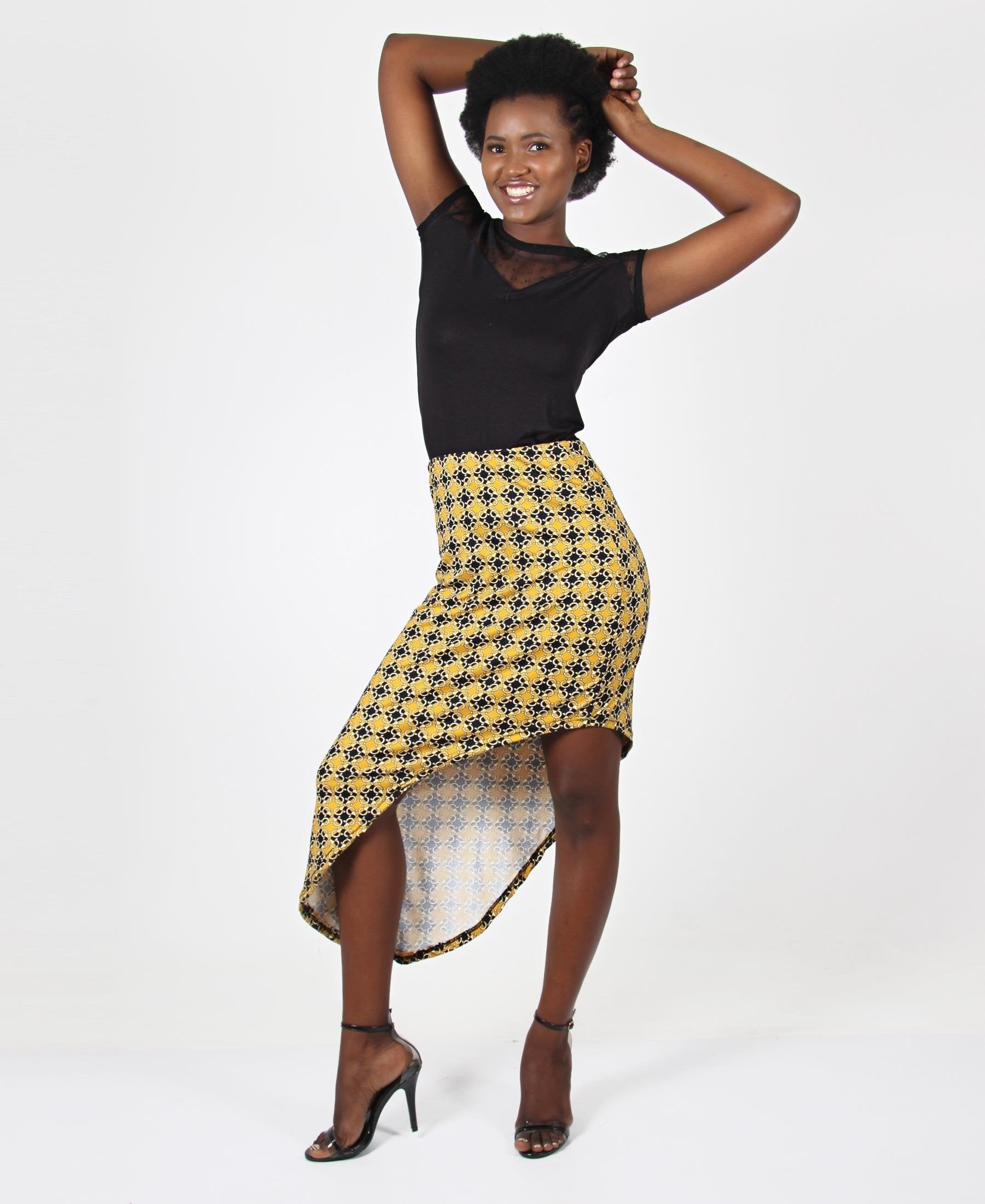 Asymmetrical Knit Skirt - Mustard - planet54.com