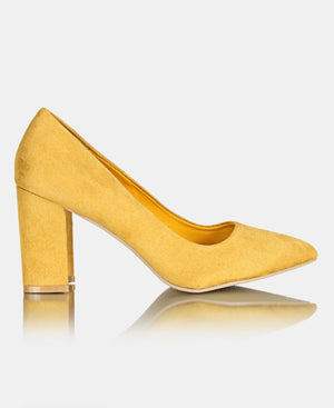 mustard suede court shoes