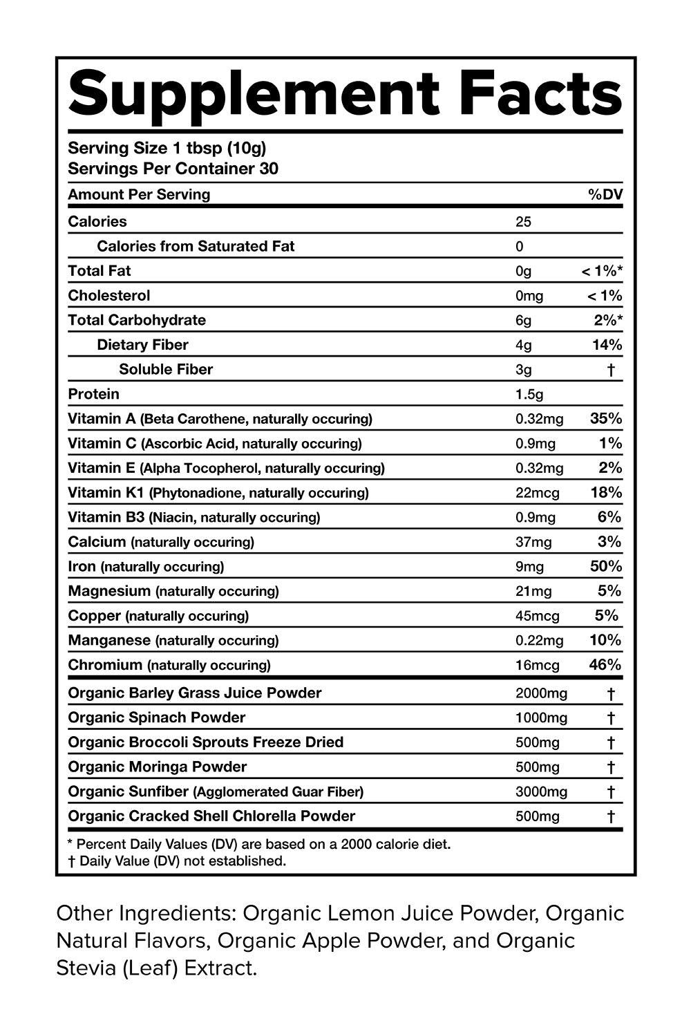 daily greens supp facts