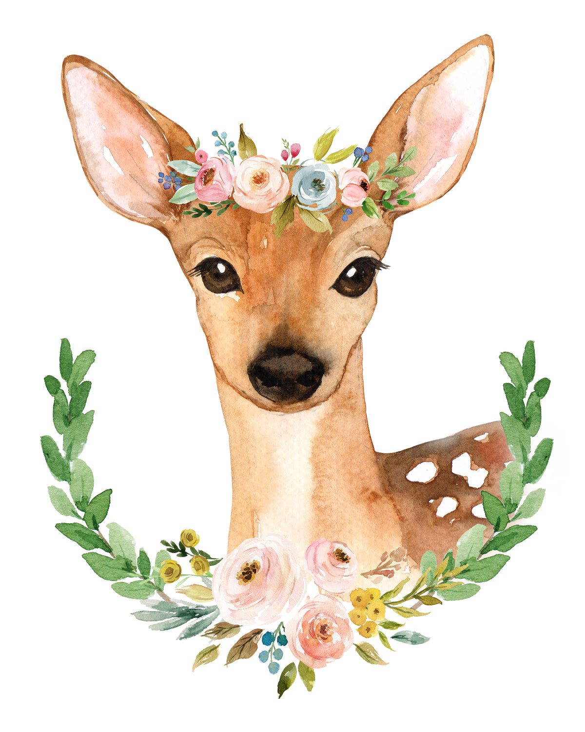 Watercolor Deer Painting - Nursery Art for Girl - Boho Girls Room Art