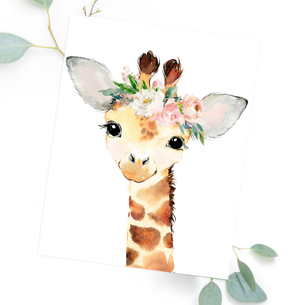 Blush Floral Nursery Art - Watercolor Safari Animals - Printables