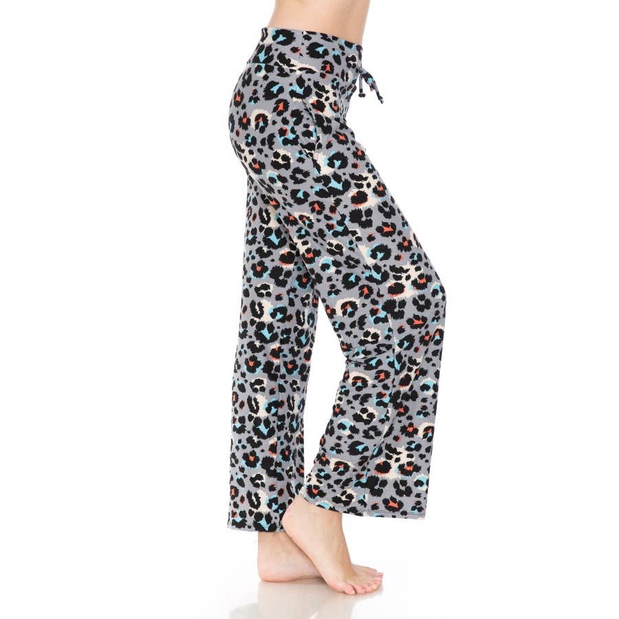 Buttery Soft Print Pajama Pants with Drawstring: Grey Leopard