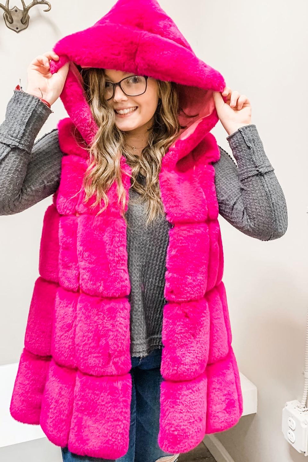 pink hooded vest