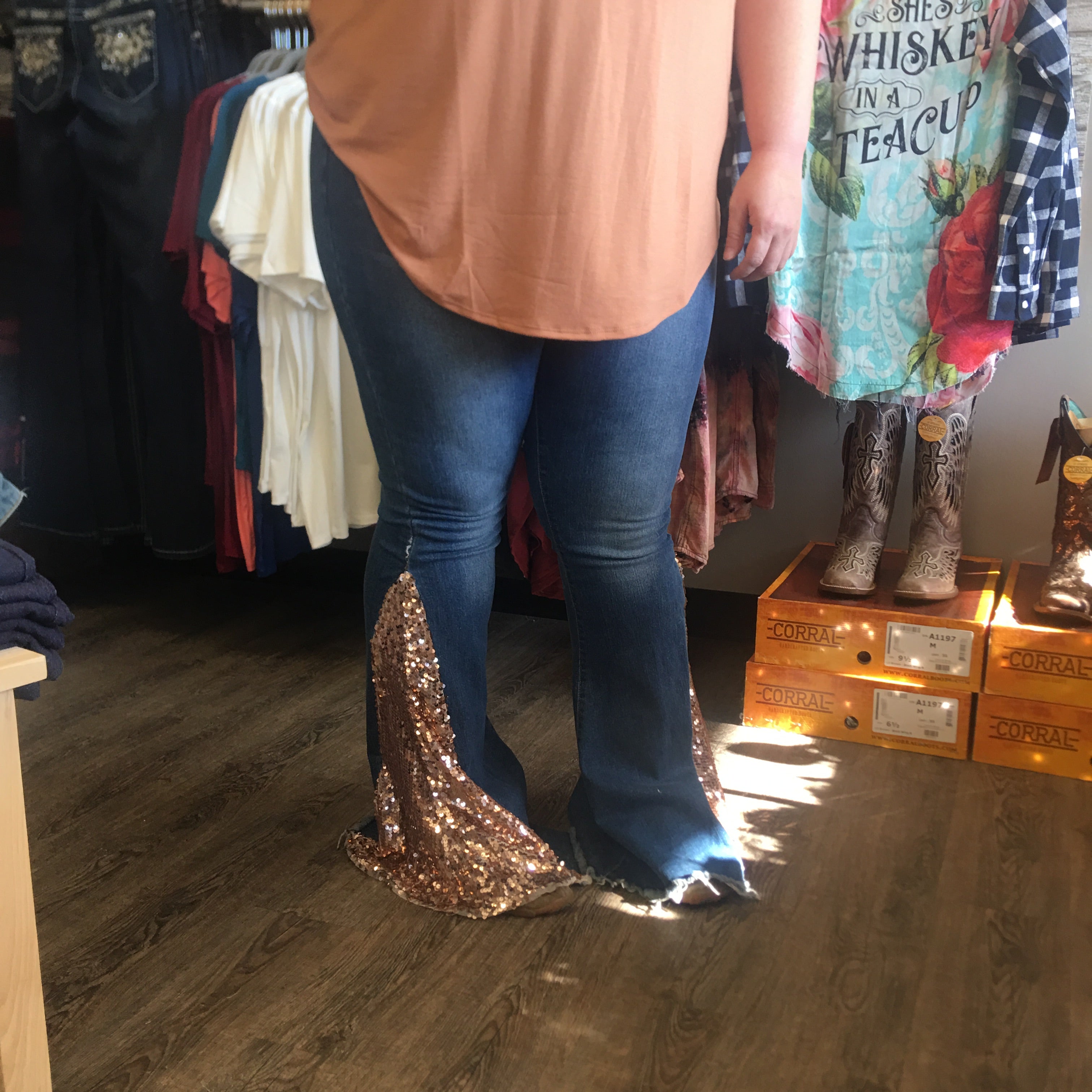 gold sequin jeans