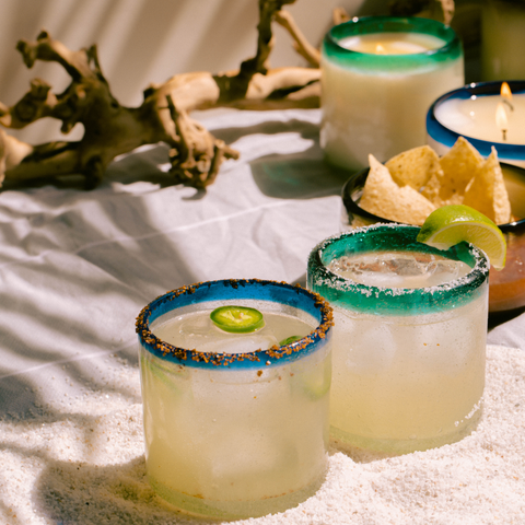 Paddywax La Playa Candles - Clear glass candles with colorful rims being repurposed as margarita glasses