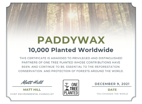 One Tree Planted Paddywax Certificate