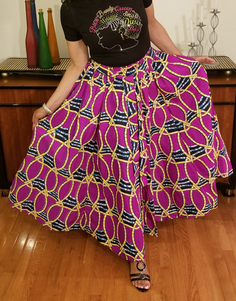 African Print Long Skirt Purple Gold Black – Alwaze Apparel