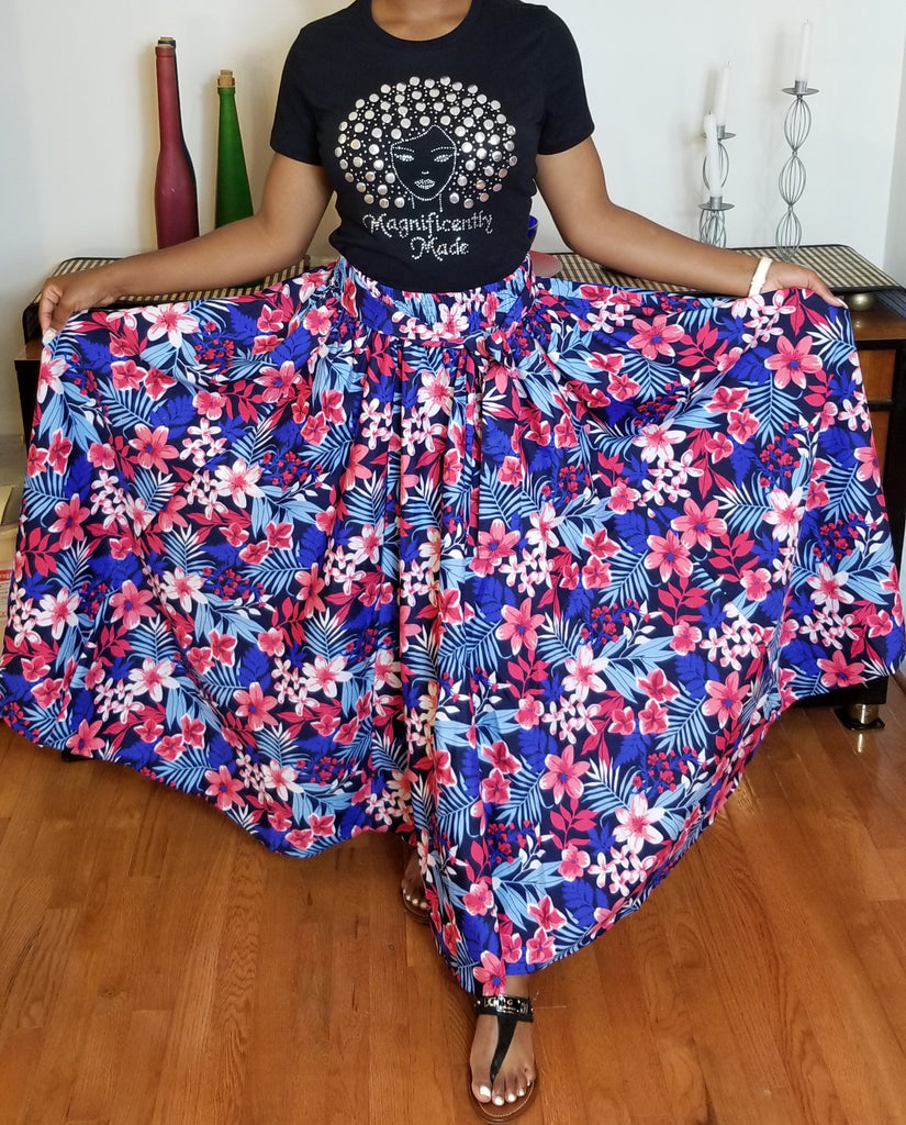 Pink Blue & White Floral Print Long Skirt – Alwaze Apparel