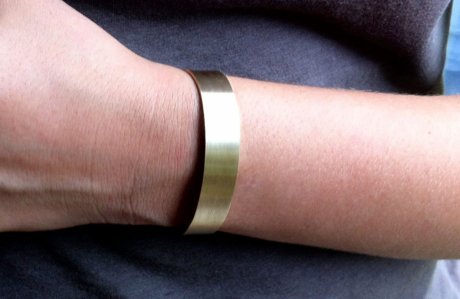 Contemporary Hand-Made Adjustable Rectangle Plain Cuff Bracelet in Honey Colored Brass - 0075