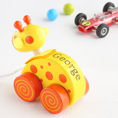 Personalised Yellow Giraffe Wooden Pull Along Toy