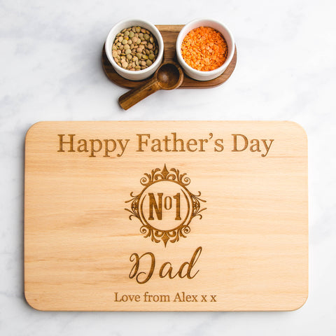 Personalised 'No 1 Dad' Monogram Engraved Wooden Chopping Board
