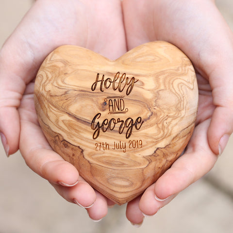 Personalised Olive Wood Wedding Heart