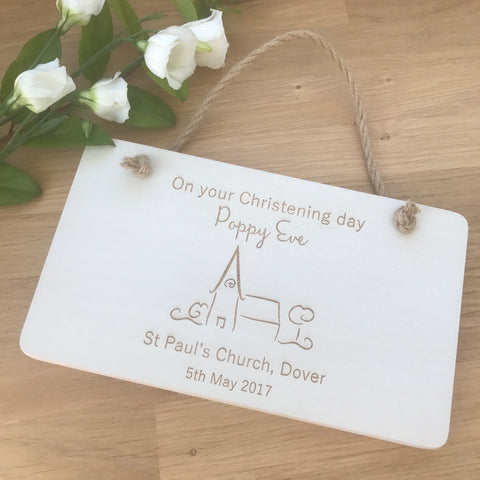 Personalised Christening Gift Engraved Hanging Plaque / Sign