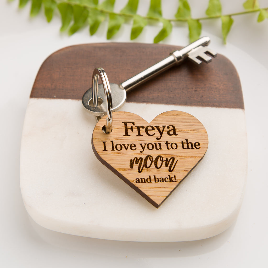 Valentine Romantic Gifts I Love You Personalised Wooden Heart Keyring