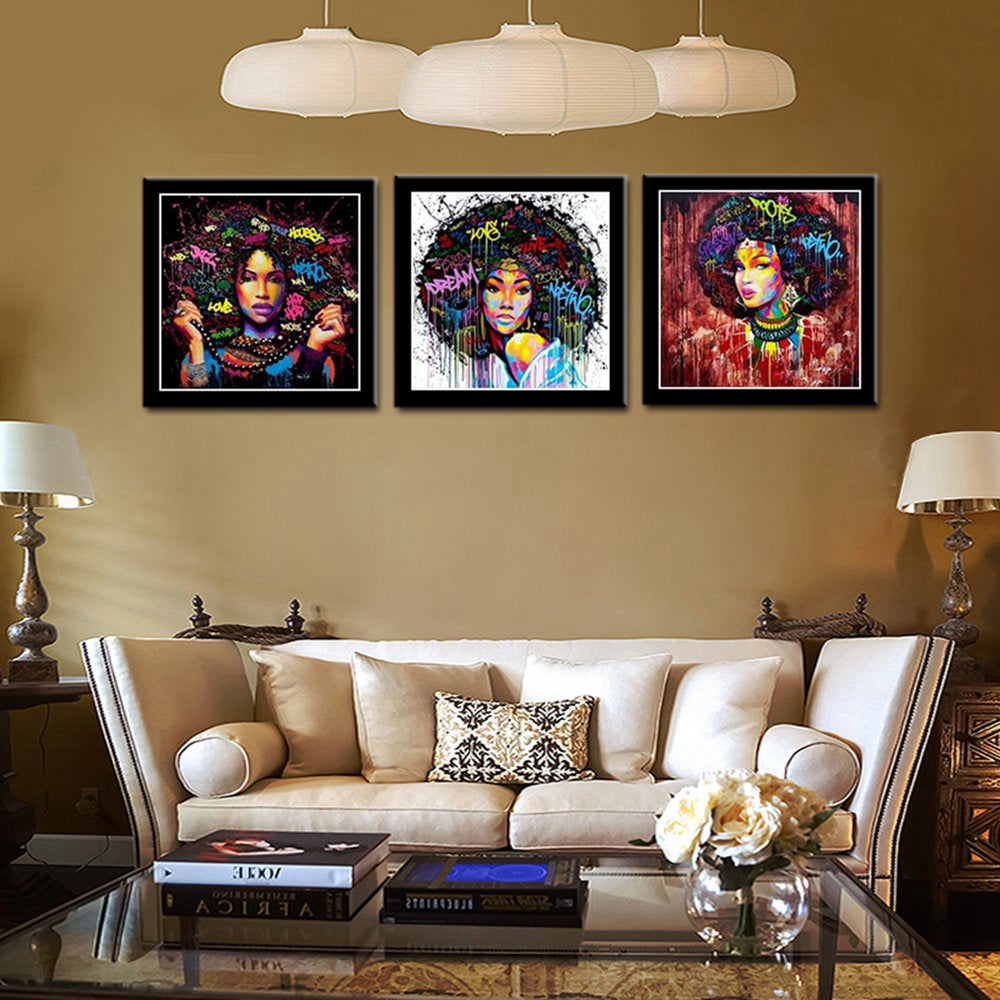 African American Black Art Canvas Wall Art Abstract Portrait Afro Wome