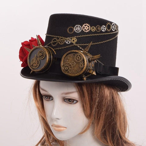 Download Steampunk Gears Floral Black Top Hat with Goggles ...