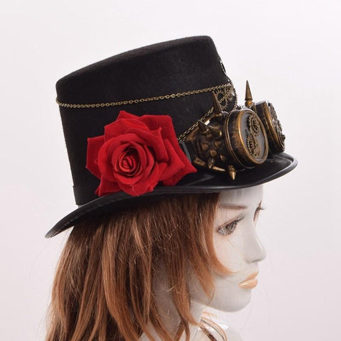 Download Steampunk Gears Floral Black Top Hat with Goggles ...