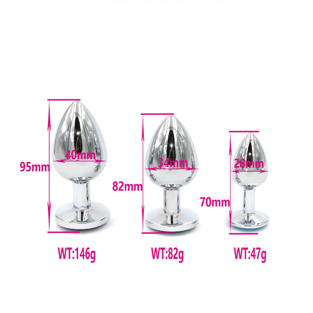 3 In 1 Luxgem Small,Medium -Large Metal Butt Plug With -9405