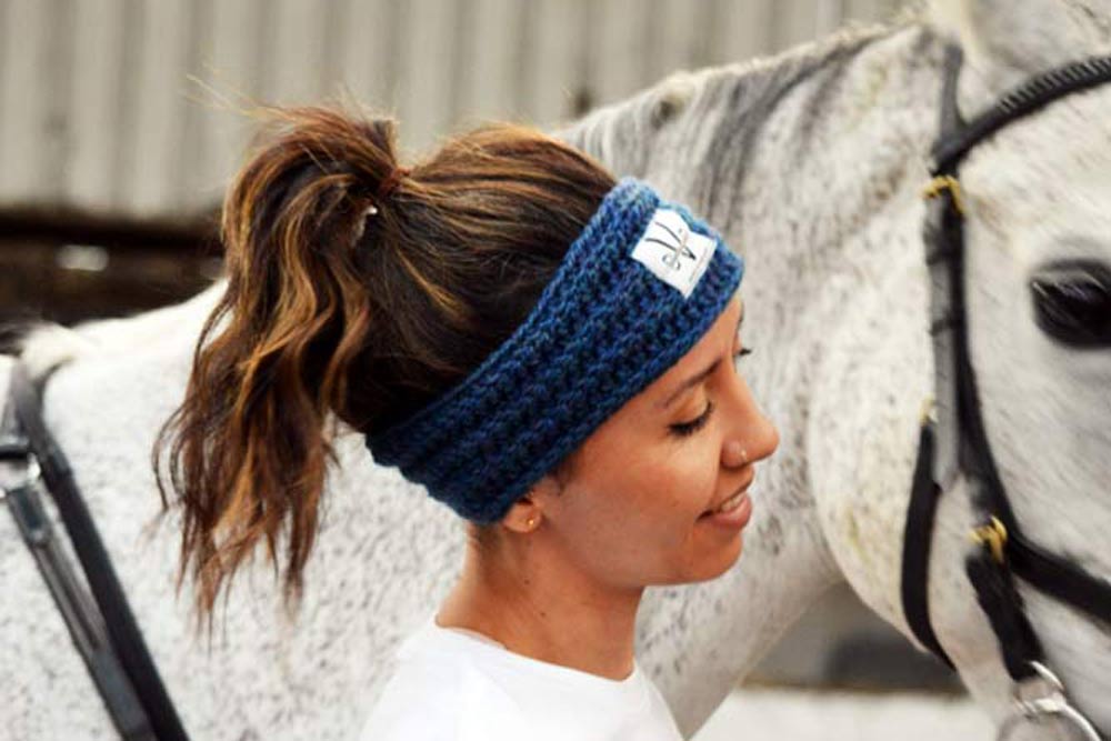 DVR Equestrian recycled headband crochet in navy blue