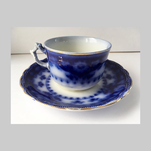 Flow Blue Cup and Saucer Set Crumlin circa 1925 Mostly Fine Things