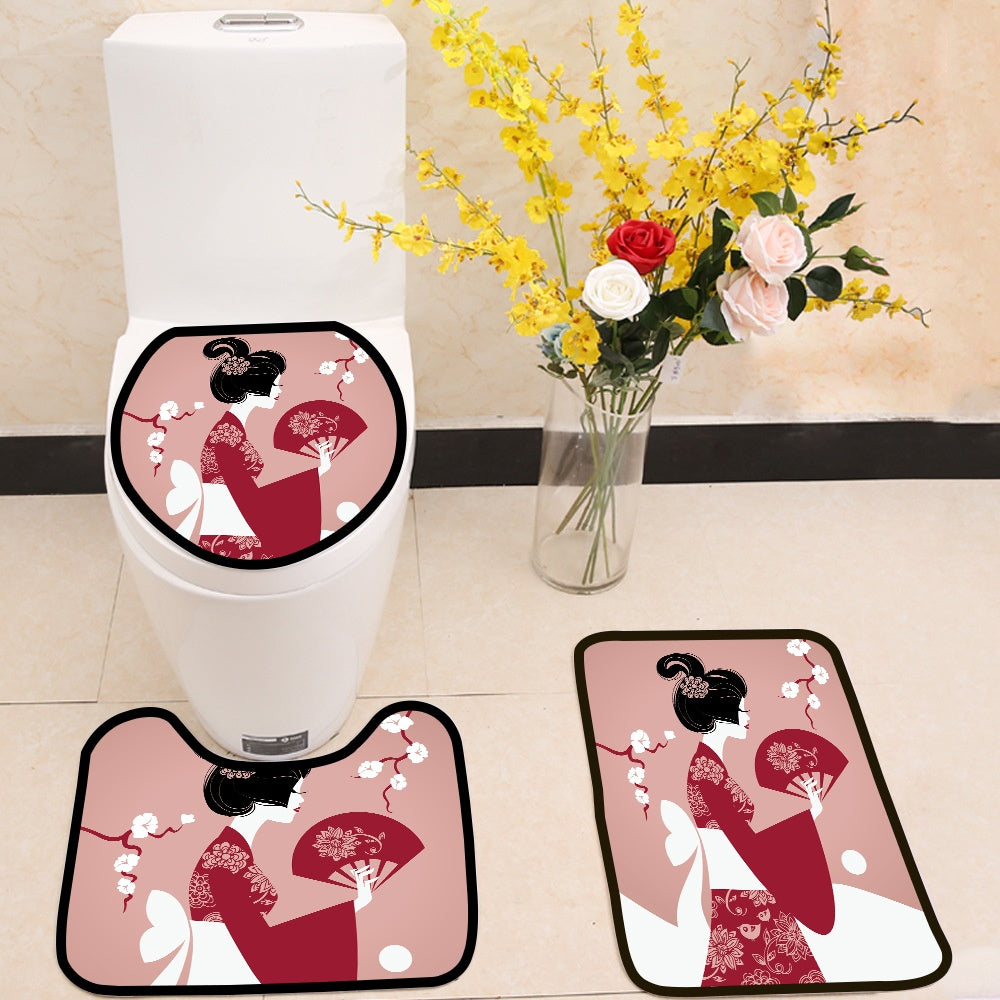 Japanese girl silhouette 3 Piece Toilet Cover Set