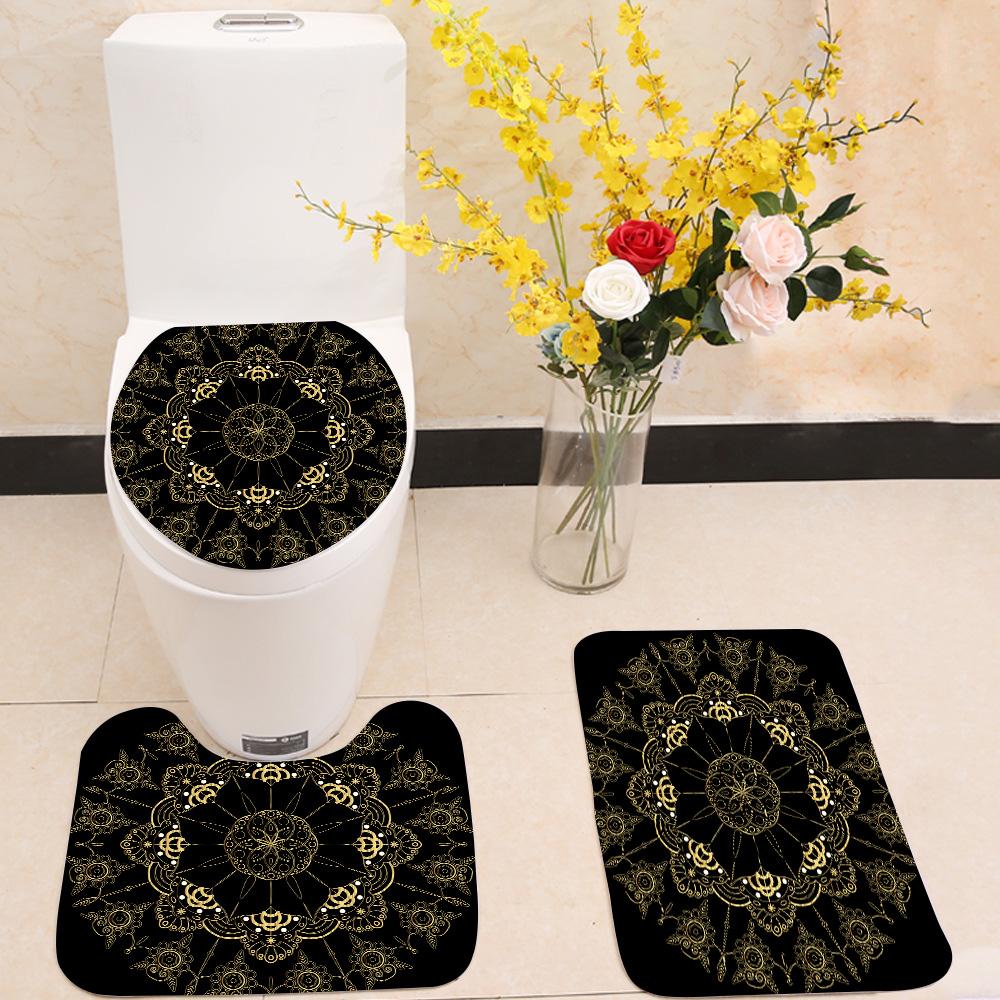Golden Flower Mandala 3 Piece Toilet Cover Set