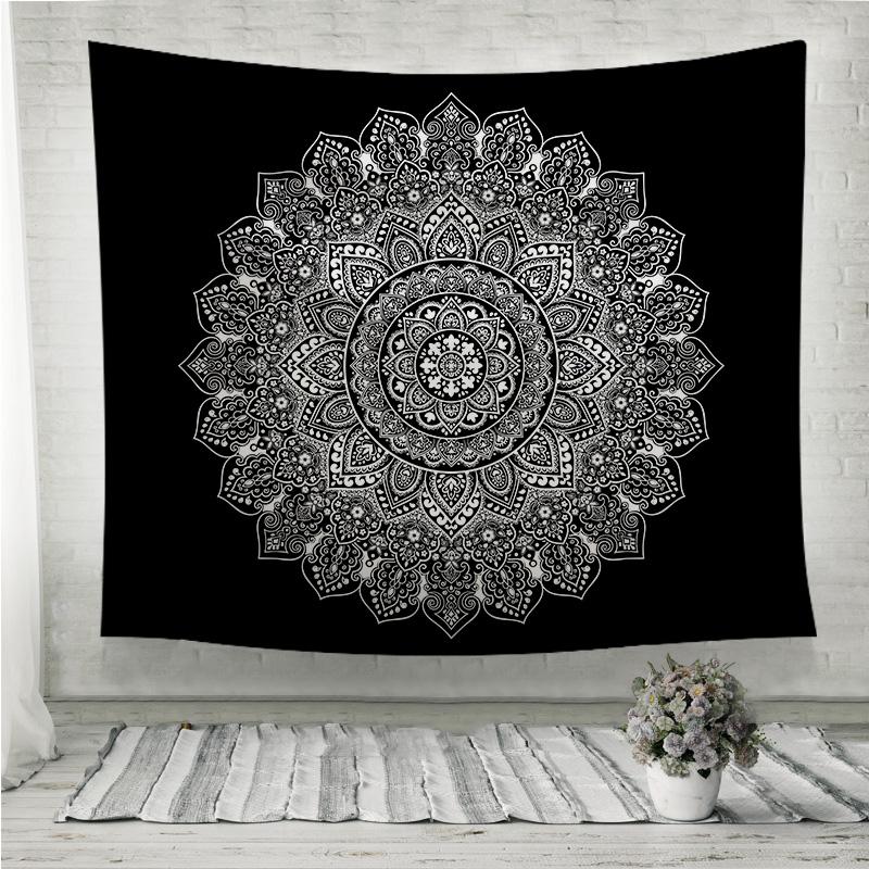 Bohemian Indian Mandala black and white Wall Tapestry