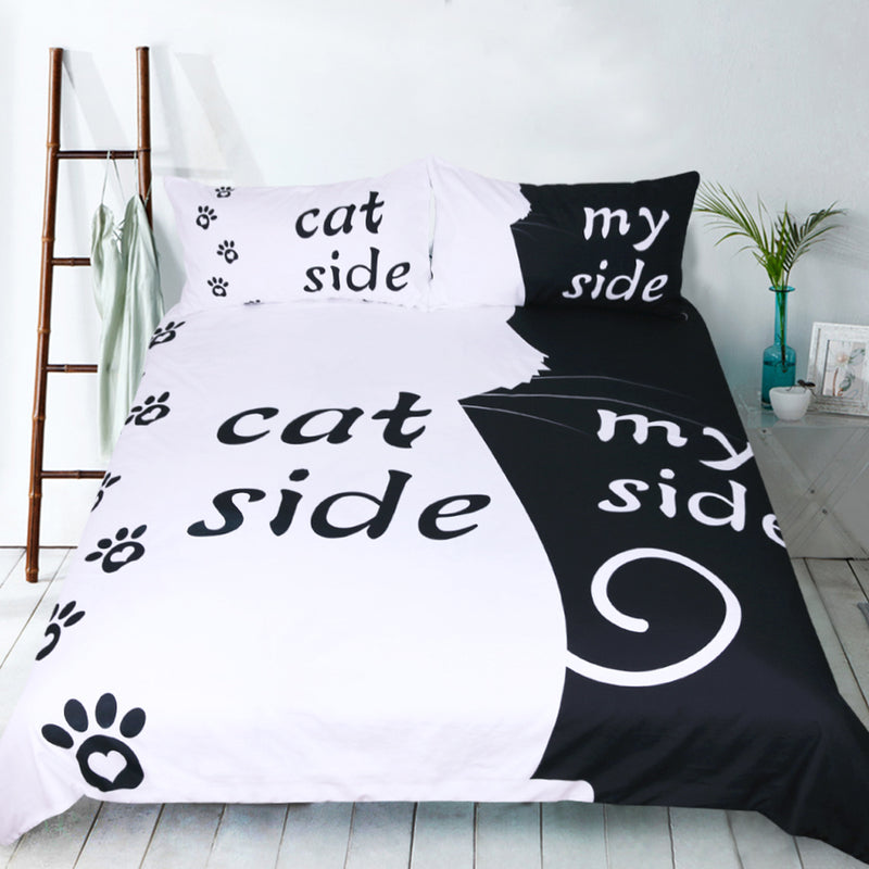 Cat Bedding Set 3d Black And White Cat Print Duvet Cover Set With