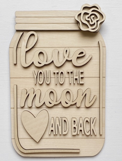 Love You To The Moon and Back Mason Jar Cutout Doorhanger