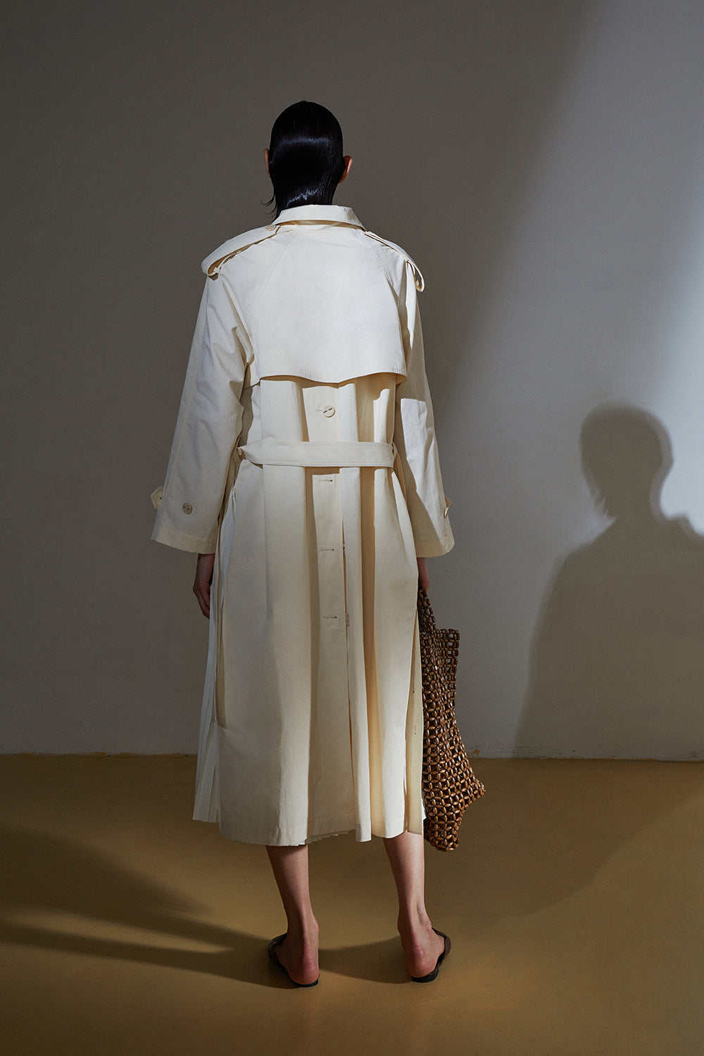 Pleated Bell Trench Coat-Ivory