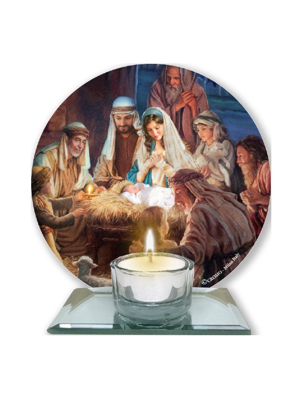 Nativity Glass Tealight Holder