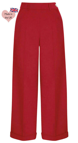 1930s and 40S Classic High Waist Wide Leg Trousers In Red