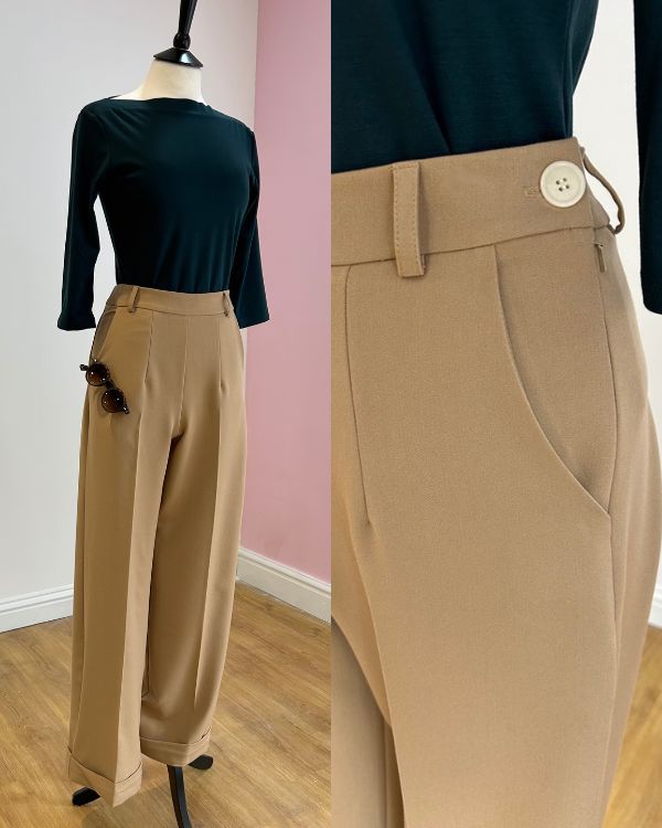 1930s and 40s Classic High Waist Trousers in Tan.jpg__PID:596bb0a5-6e8f-4604-8f16-a24dead3337f