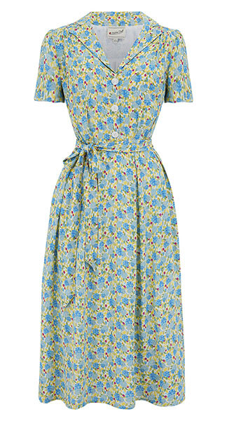 1940s Katherine Yellow Floral Shirt Dress from Weekend Doll front view