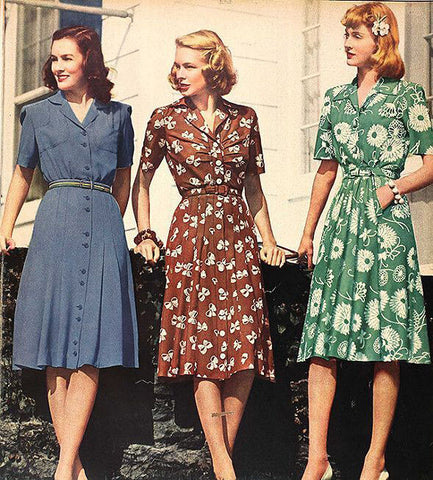 Women wearing vintage tea dress floral patterns