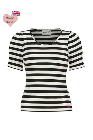Ann Scoop Neck Striped Top in Black and Ivory