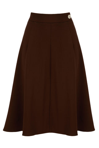 1940s Style Classic A line Crepe Skirt in Brown | Weekend Doll 