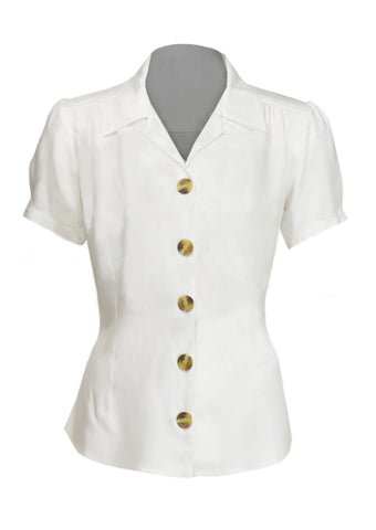 1940s Style Ivory Half Sleeve Blouse | Weekend Doll 